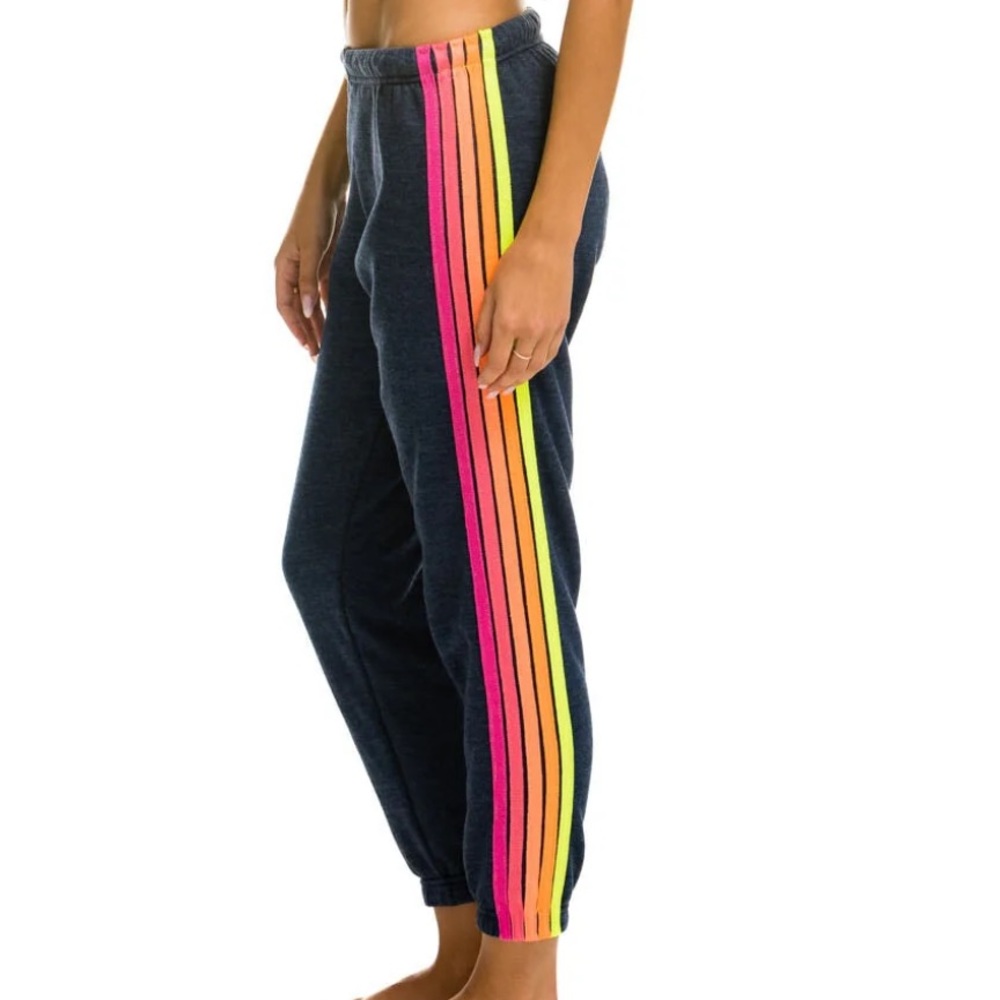 Aviator nation 5 stripe sweatpants - heather navy // neon rainbow